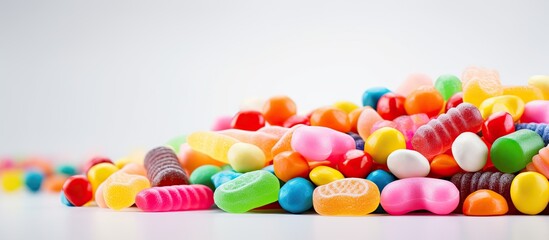 pile of colorful candies close ups. Copy space image. Place for adding text and design