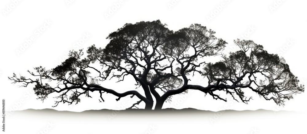 Poster silhouetted tree on a white background with a clipping path for easy cut out ideal for copy space im