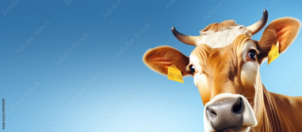 Poster close up image of a comical cow with a copy space image