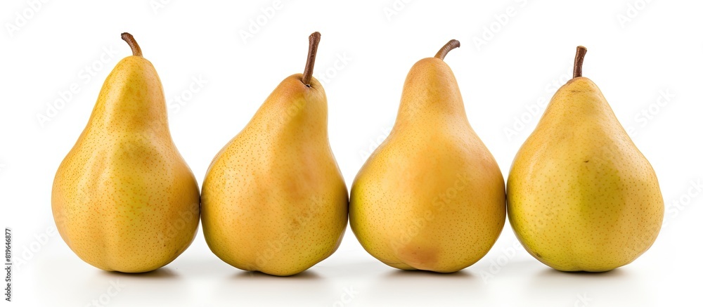 Poster three ripe packham pears arranged at various angles on a white background with copy space image