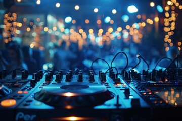 DJ Equipment at Vibrant Nightclub Party