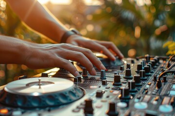 DJ Mixing Tracks at Sunset Outdoor Party