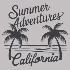 Obraz premium Summer vector t-shirt design for men and women with palm tree, sea, hello summer, typography slogan.