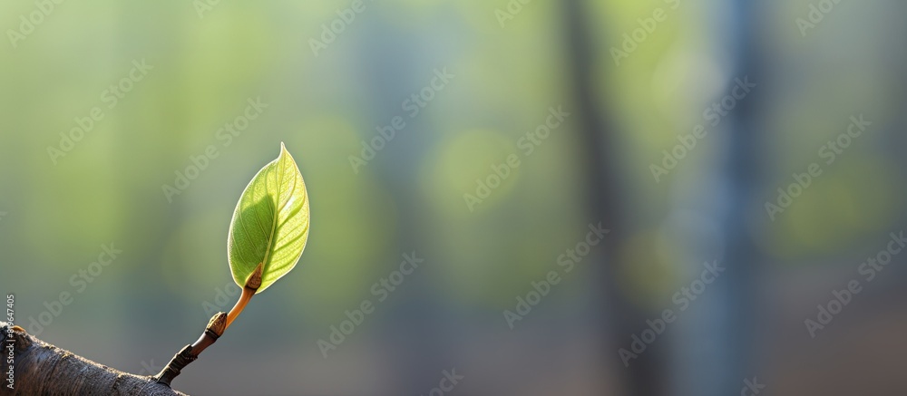 Poster a close up image of a poplar tree bud in a forest with copy space image