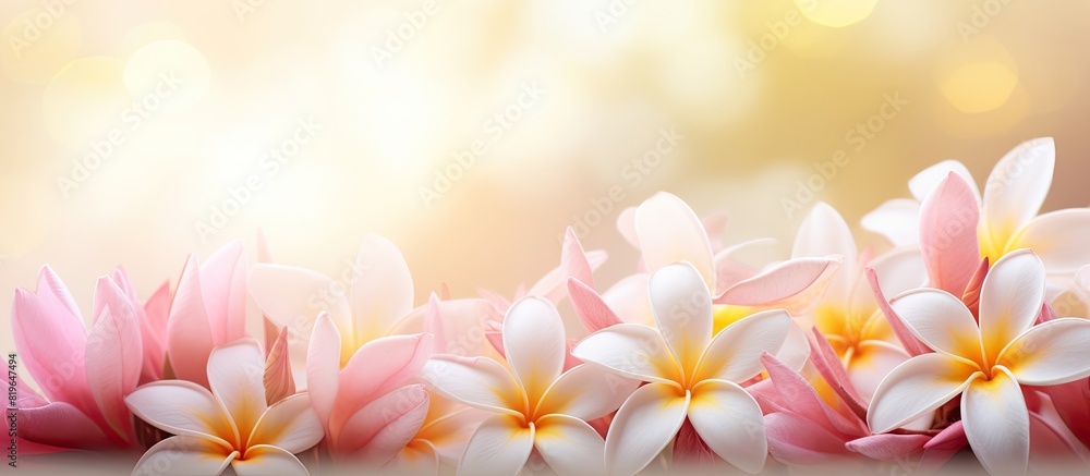 Poster plumeria flowers with a soft background create a sweet ambiance with copy space image