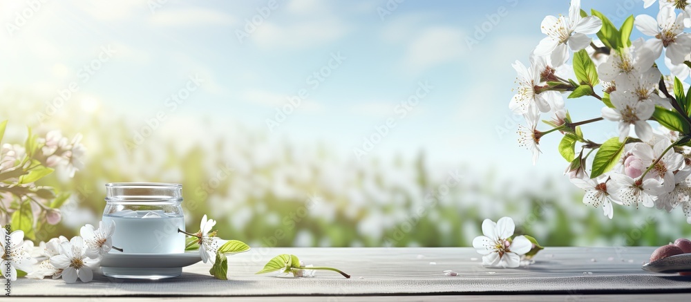 Poster spring time setting with a table background and copy space image