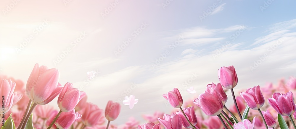 Aufkleber image of a gorgeous spring scene featuring a field of blooming pink tulips ideal for springtime them