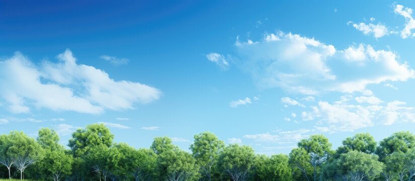Scenic view of nature with clear blue sky and towering trees in the background perfect for a copy space image