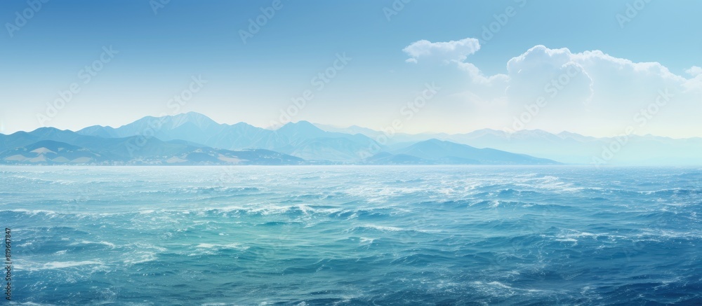 Poster scenic view of the sea and mountains with a copy space image