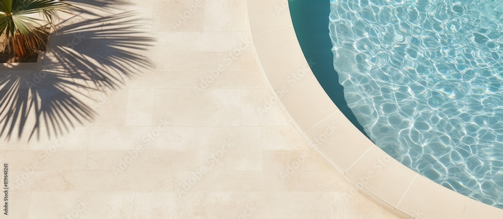 Aufkleber top down view of a swimming pool background with a water ring and palm shadow visible on the travert