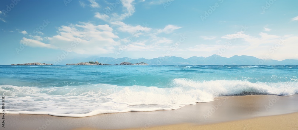 Poster scenic beach with crashing waves in the background ideal for a copy space image