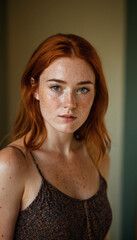 Young beautiful woman with lots of freckles on skin