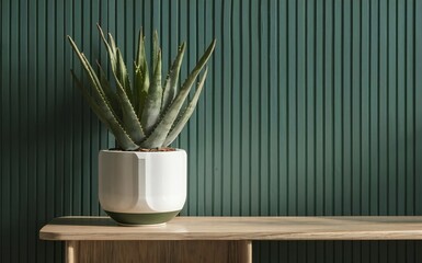 Aloe vera plant in design modern pot and white wall mock up