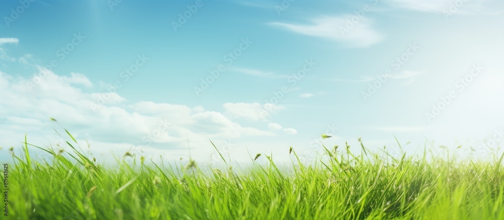 Poster a scenic green nature background with a grass field provides a calm and refreshing copy space image
