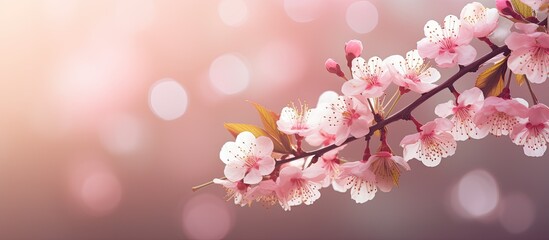 Beautiful pink flowers with peach blossoms blooming in the garden creating a serene and colorful scene with a copy space image
