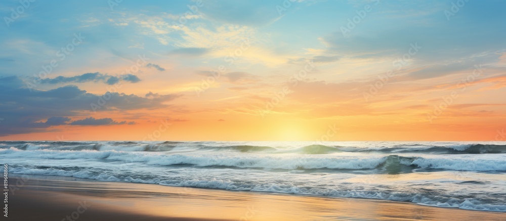 Poster sunset on the beach with a beautiful view and copy space image