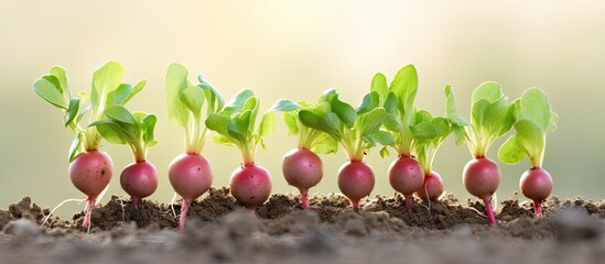 Summer radish seedlings photographed in a vertical orientation with copy space image
