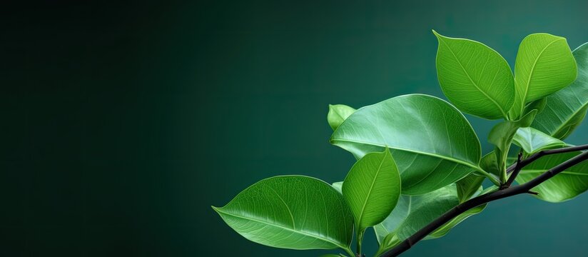 Balsam apple tree leaves Clusia rosea are shown in a picturesque copy space image