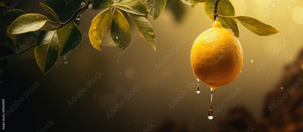 Poster a lemon hanging from a tree with a copy space image