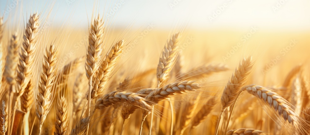 Poster a close up shot of rye ears in a field creating an agricultural background with copy space image
