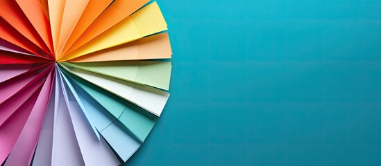 Fototapeta premium Colorful origami papers arranged in a circle shape on a vibrant and colorful background with copy space image