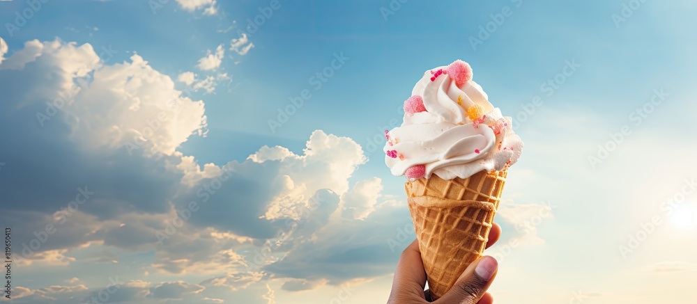 Aufkleber on a sunny day a hand holds a delectable melting ice cream cone creating a delightful scene in a cop