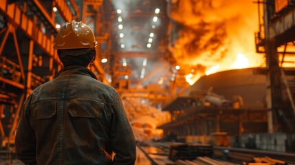 Obraz premium A factory with a conveyor belt that is hot and has a lot of sparks