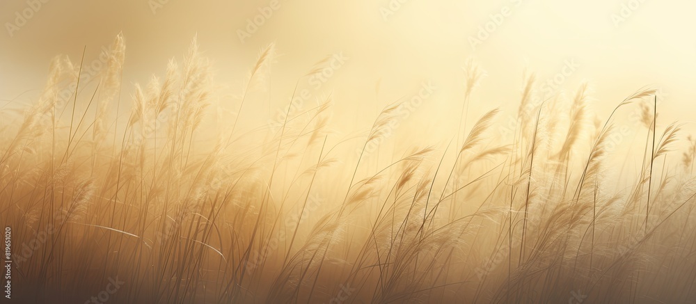 Poster tall grass illuminated by the sun in a light fog creating a tranquil atmosphere with copy space imag