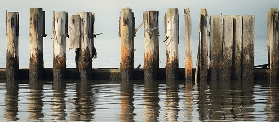 The dock trunk pillars shows signs of deterioration in the copy space image