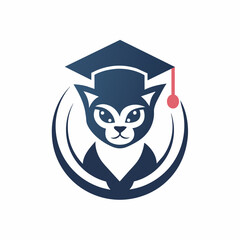 a minimalist 	Education Logo vector art illustration with a Graduation cat icon logo, featuring a modern stylish shape with an underline, set on a solid white background. Ensure the design is high res