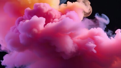 Fototapeta premium Magic mixing of color. Peach fuzz pink magenta cloud ink drop. Ink color blend. Transition reveal effect. Neon splash on vibrant fume texture creative abstract background. Bright colored smoke