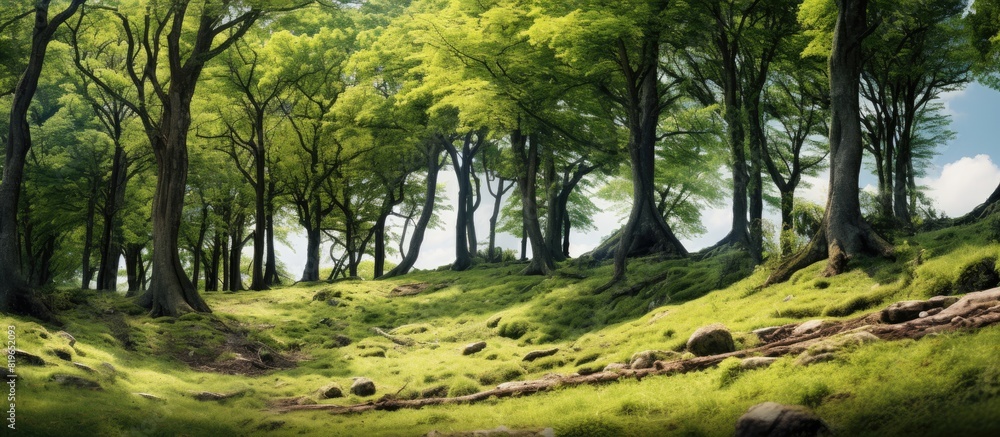 Poster slope with charming trees in a picturesque forest setting featuring a serene and natural environment