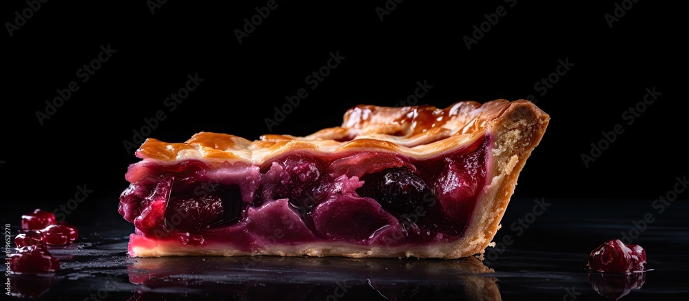 Poster plum pie slice on a dark backdrop with copy space image