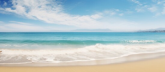 Fototapeta premium Summer vibes on the sandy beach of Cadiz Tarifa with a vibrant atmosphere perfect for beach lovers background with copy space image