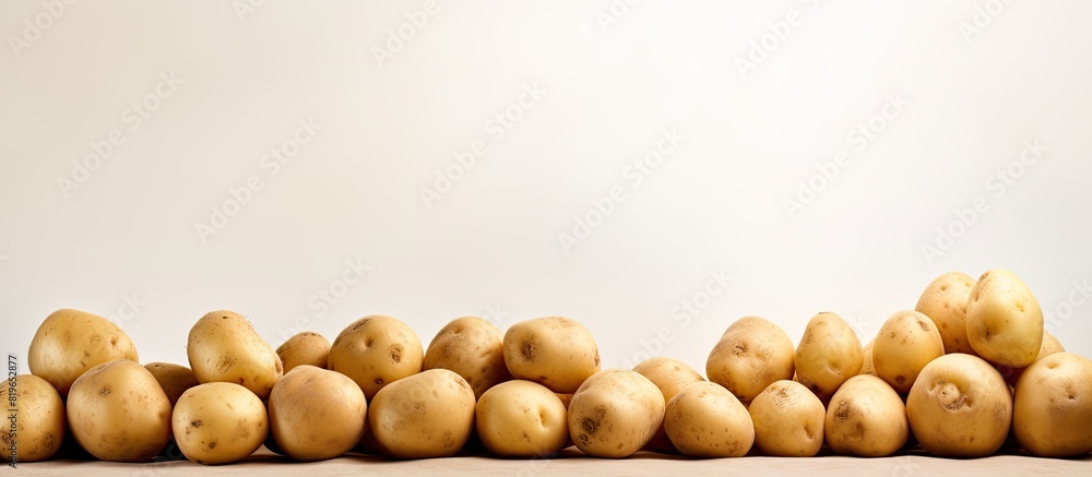 Poster potatoes arranged against a blank backdrop for a copy space image