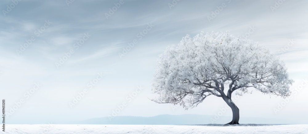 Poster the elegant white tree gracefully arching with a serene backdrop for a copy space image