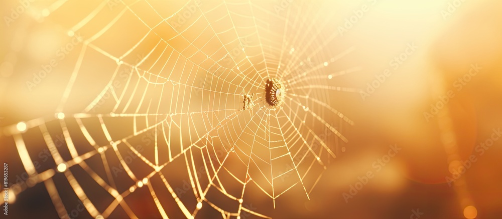 Poster spider on cobweb with a blurred background creating copy space image