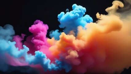 Fototapeta premium Magic mixing of color. Peach fuzz, magenta, cyan cloud ink drop. Ink color blend. Transition reveal effect. Neon splash on vibrant fume texture creative abstract background. Bright colored smoke