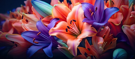 Bloomed flowers in vibrant hues with copy space image