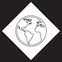 Globe icon vector. Website internet logo design. Planet vector icon illustration in rhombus isolated on black background