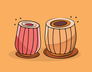 Indian traditional wooden music instrument tabla or hand drums flat illustration