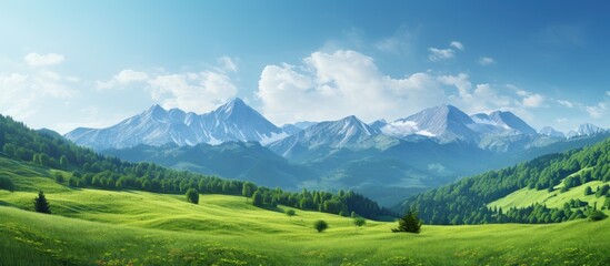 Scenic mountain vista in summer showcasing stunning natural beauty with a copy space image