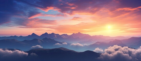Gorgeous mountain sunset in the north with a stunning view in the background featuring a copy space image