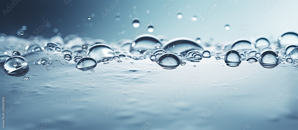 Poster detailed closeup of serene desaturated water surface with splashes and bubbles creating a trendy abs