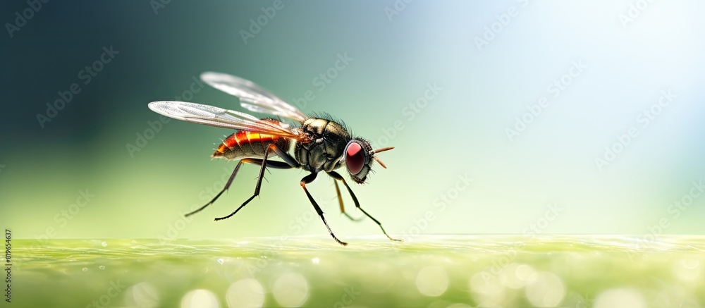 Poster macro shot of a flying insect with a blurred background and plenty of copy space image