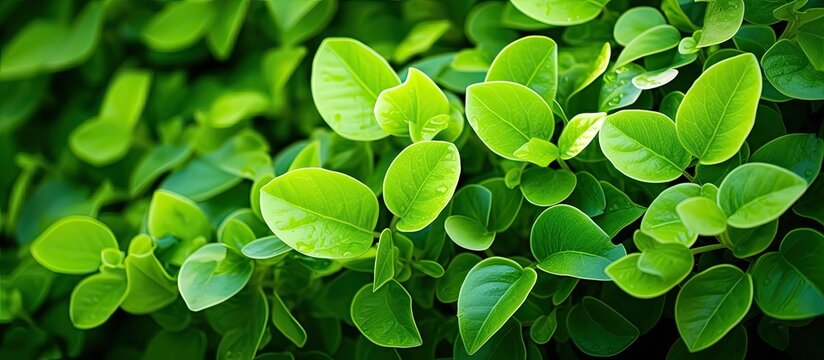 Lush Peperomia pellucida with shiny leaves known as pepper elder or shining bush plant are flourishing in the garden perfect for a copy space image