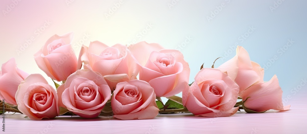 Poster a stunning bouquet of roses with petals creating a delightful background for a greeting card or any 