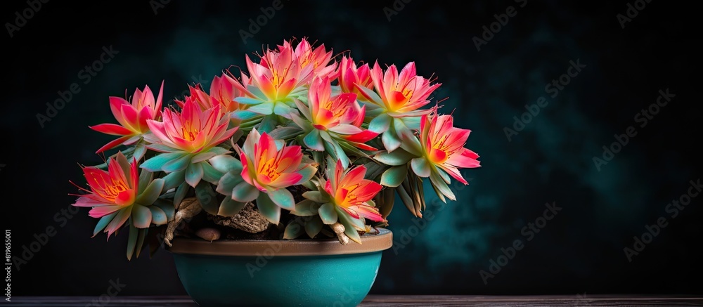 Poster gymnocalycium cactus in a pot with a colorful flower providing an appealing visual element suitable 