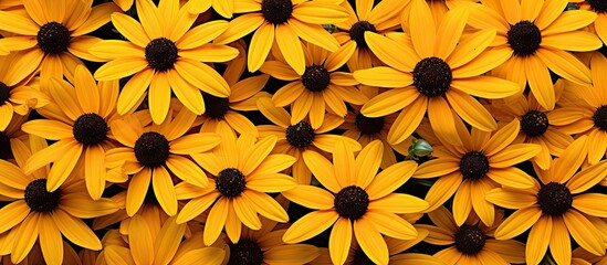 Rudbeckia daisies also known as black eyed Susans are popular ornamental garden plants with bright yellow or orange petals and a dark center. Copy space image. Place for adding text and design - Powered by Adobe