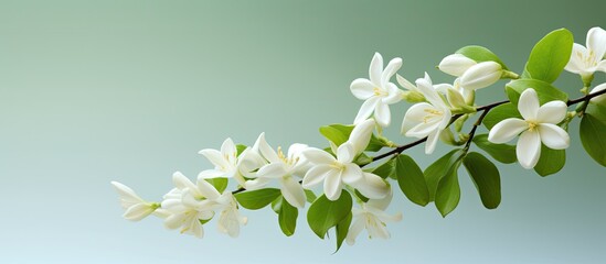 A string of sweet scented jasmine blossoms with a copy space image